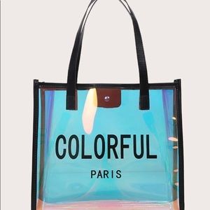 New! Holographic Colorful Paris Tote W/Inner Pouch